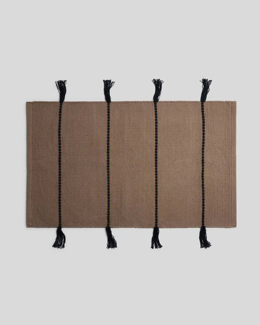 Organic Tassel Bath Rug (Warm Grey and Soft Black)