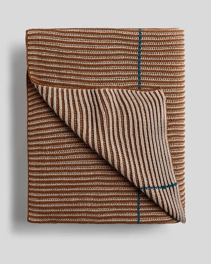 Organic Two Tone Rib Knit Throw (Bone and Tobacco)