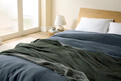 Organic Two Tone Rib Knit Throw (Moss and Evergreen)