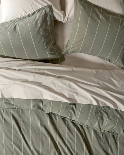 Percale Duvet Cover Set - Moss Stripe K/CK