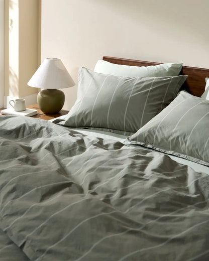 Percale Duvet Cover Set - Moss Stripe F/Q