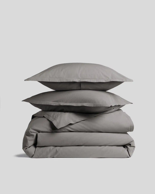 Percale Duvet Cover Set - Pebble F/Q