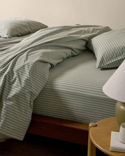 Percale Fitted Sheet (Moss Stripe)