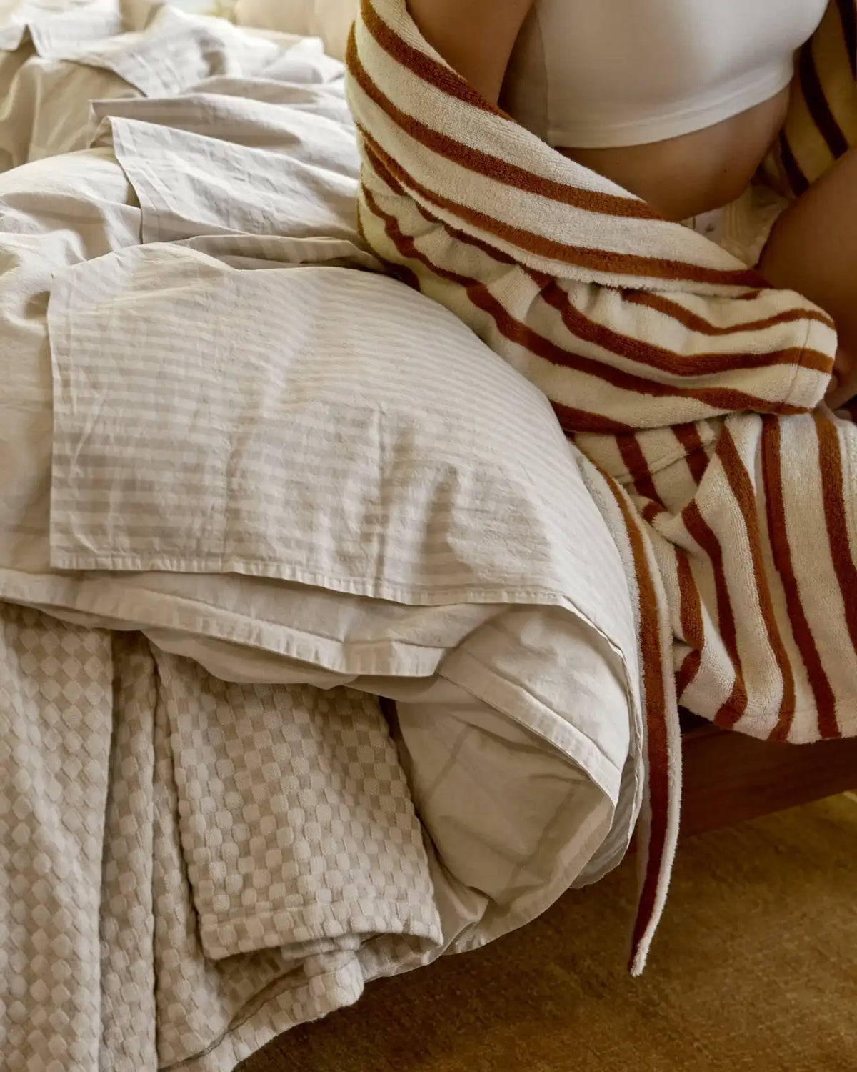 Percale Top Sheet (Bone Stripe)