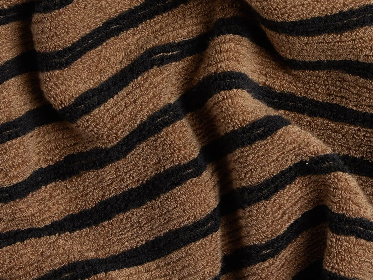 6+6 Organic Resort Stripe Bath Bundle - Camel with Soft Black