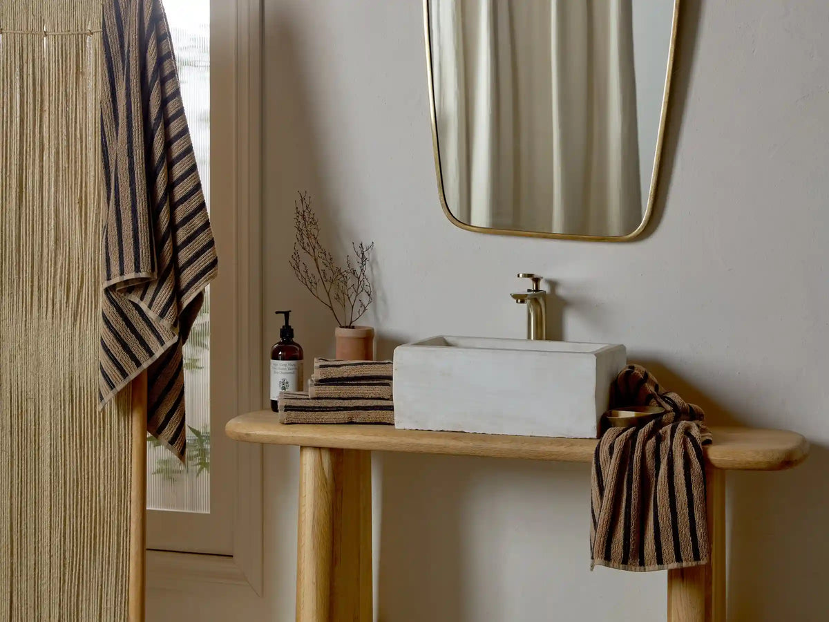 2+2 Organic Resort Stripe Bath Bundle - Camel with Soft Black