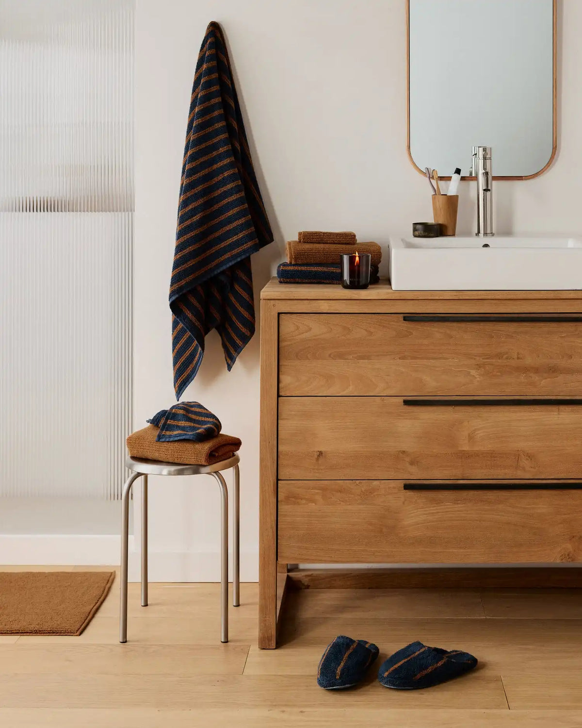 6+6 Organic Resort Stripe Bath Bundle - Ink with Tobacco