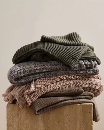Organic Rib Knit Throw (Thyme)