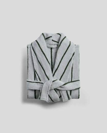 Turkish Cotton Stripe Robe (Sky with Evergreen)