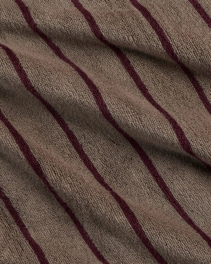 Turkish Cotton Stripe Robe (Warm Grey with Garnet)