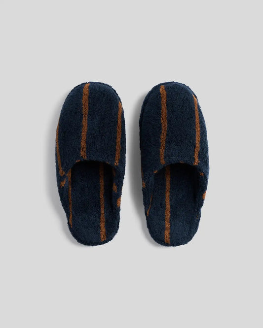 Turkish Cotton Stripe Slippers (Ink with Tobacco)