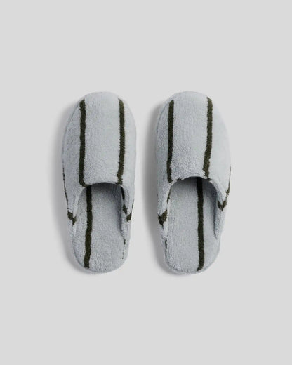 Turkish Cotton Stripe Slippers (Sky with Evergreen)