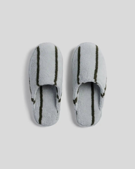 Turkish Cotton Stripe Slippers (Sky with Evergreen)