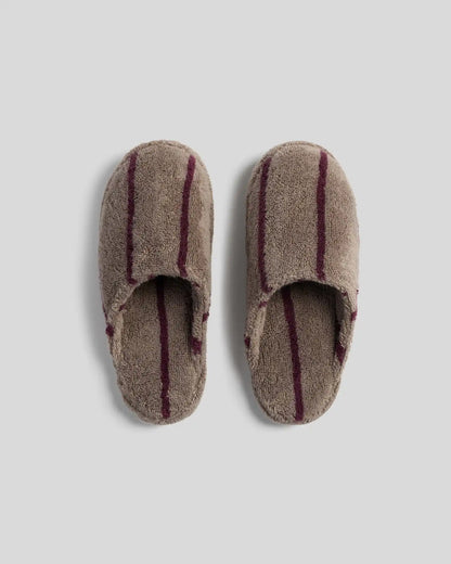 Turkish Cotton Stripe Slippers (Warm Grey with Garnet)