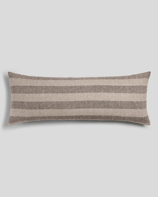 Vintage Linen Body Pillow Cover (Bone and Warm Grey Stripe)